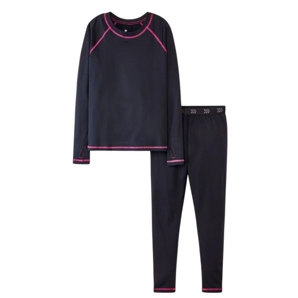 All In Motion Mid-Weight Youth Thermal Set Black Pink Medium M 8-10 Base Layer